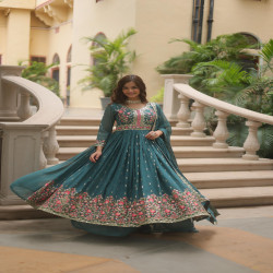 Premium Floral Embroidered Georgette Anarkali Sharara Set with Dupatta